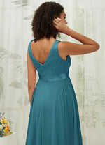 NZ Bridal Teal Chiffon Lace Flowy Sleeveless bridesmaid dresses 00207ep Evie detail1