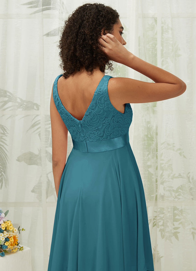 NZ Bridal Teal Chiffon Lace Flowy Sleeveless bridesmaid dresses 00207ep Evie detail1