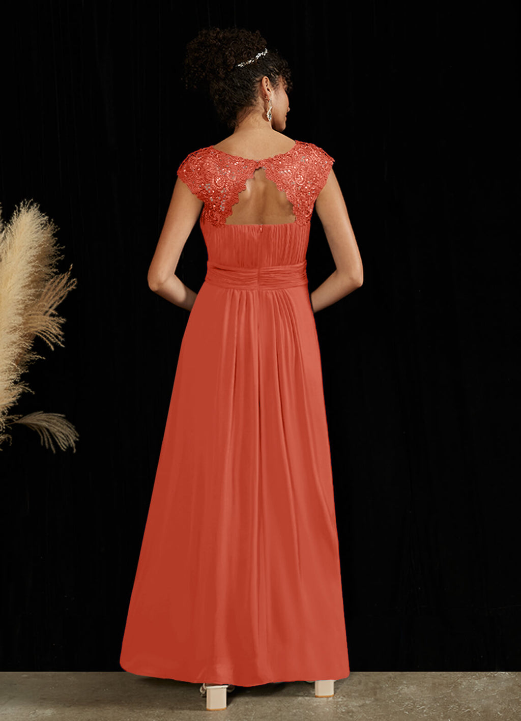 NZ Bridal Terracotta Chiffon Cap Sleeves Maxi bridesmaid dresses 09996ep Ryan a