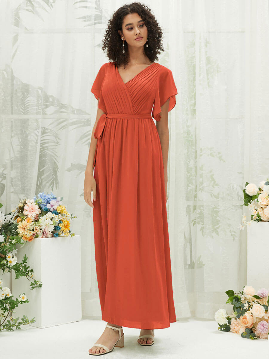 NZ Bridal Terracotta Chiffon Maxi Short Sleeve bridesmaid dresses 0164aEE Mila a