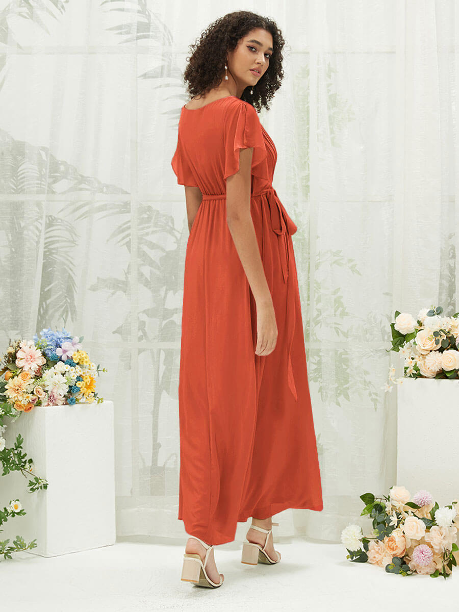 NZ Bridal Terracotta Chiffon Maxi Short Sleeve bridesmaid dresses 0164aEE Mila a
