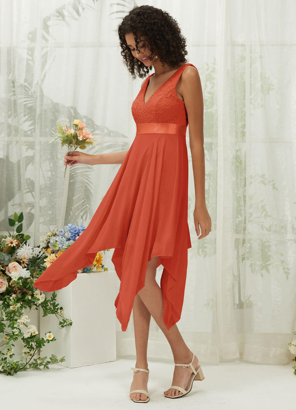 NZ Bridal Terracotta Pleated Chiffon bridesmaid dresses 00207ep Evie a