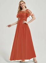 NZ Bridal Terracotta Sequin Tulle Boat Neck Flowy Prom Dress 00904EP Miyuki a