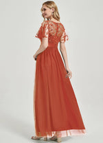 NZ Bridal Terracotta Sequin Tulle Boat Neck Flowy Prom Dress 00904EP Miyuki b