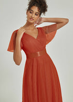 NZ Bridal Terracotta Tulle Flowy bridesmaid dresses 07962ep Lucy detail1