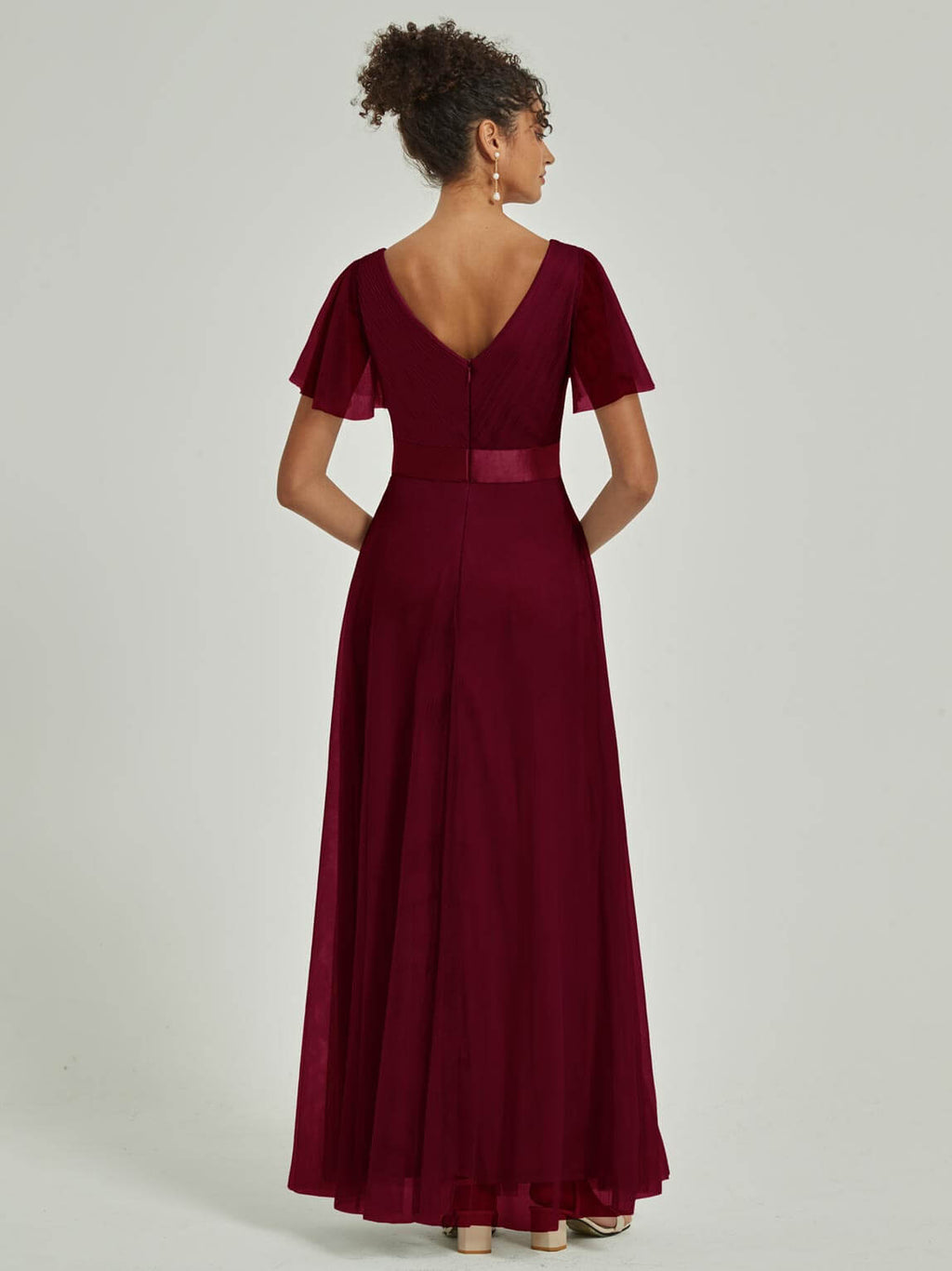 NZ Bridal Tulle Burgundy V Backless bridesmaid dresses 07962ep Lucy a