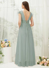 NZ Bridal Tulle Maxi Backless Sage Green  bridesmaid dresses R0410 Collins b