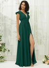 NZ Bridal V Backless Chiffon Emerald Green Pleated bridesmaid dresses R0410 Collins c