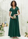 NZ Bridal V Neck Chiffon Emerald Green Wrap bridesmaid dresses R0107 Harow a