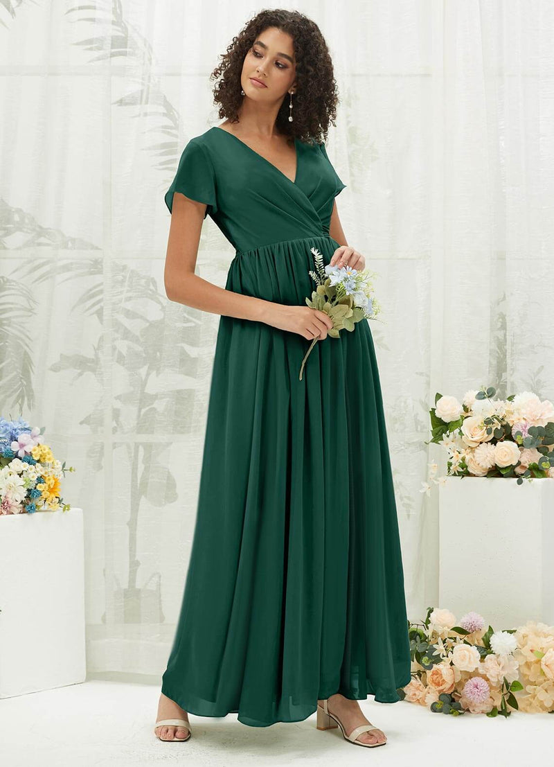 NZ Bridal V Neck Chiffon Emerald Green Wrap bridesmaid dresses R0107 Harow d