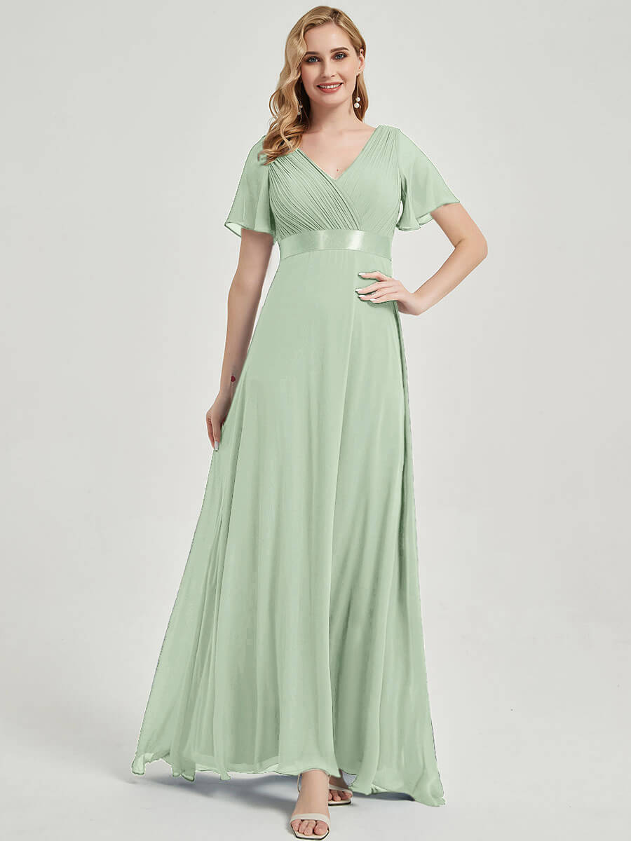 NZ Bridal V Neck Empire Sage Green Chiffon Maxi bridesmaid dresses 09890ep Mei a