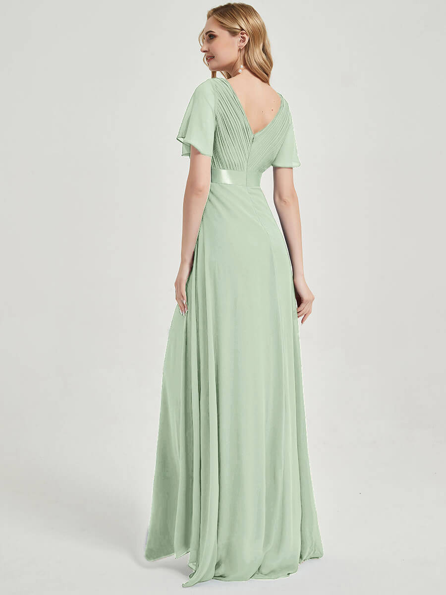NZ Bridal V Neck Empire Sage Green Chiffon Maxi bridesmaid dresses 09890ep Mei a