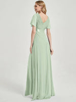 NZ Bridal V Neck Empire Sage Green Chiffon Maxi bridesmaid dresses 09890ep Mei b