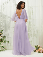NZ Bridal V Neck Light Dusty Purple Tulle Maxi bridesmaid dresses R1026 Thea b