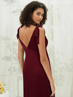 NZ Bridal V Neck Tea Length Satin bridesmaid dresses BH30512 Gloria Burgundy detail1