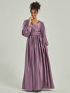 NZ Bridal V Neck Wisteria Satin Maxi bridesmaid dresses AM31004 Josie a