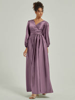 NZ Bridal V Neck Wisteria Satin Maxi bridesmaid dresses AM31004 Josie c