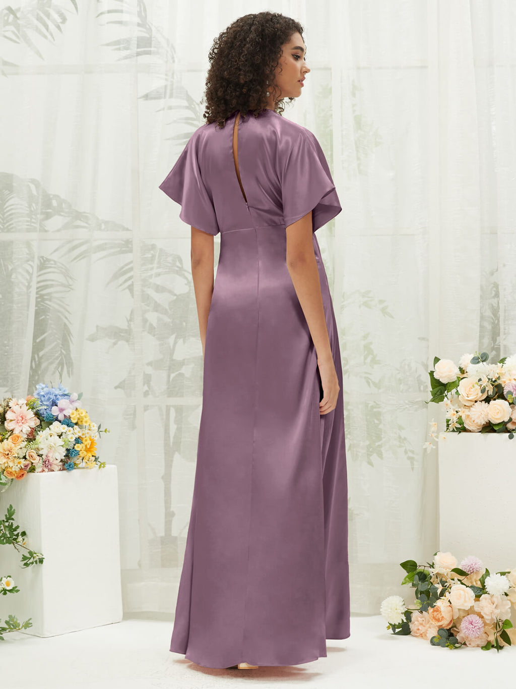 NZ Bridal V Neck Wisteria Satin Slit bridesmaid dresses BG30301 Jesse a