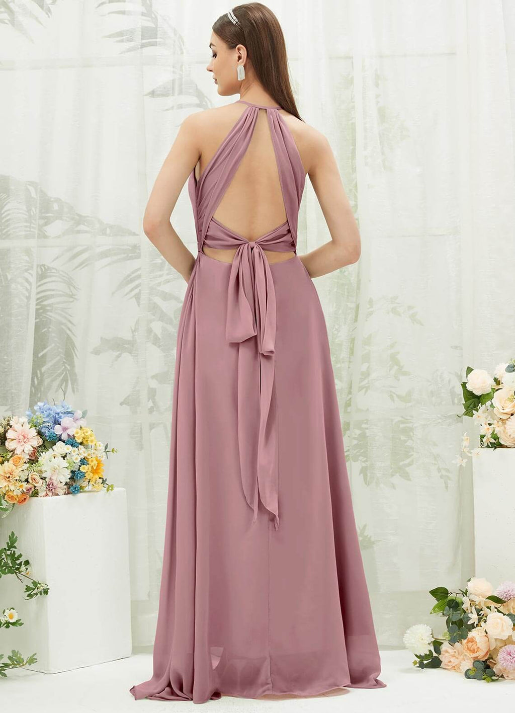 NZ Bridal Vintage Chiffon Backless Maxi Bridesmaid Dress With Slit AZ31001 Evalleen a