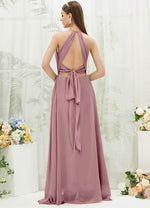 NZ Bridal Vintage Chiffon Backless Maxi Bridesmaid Dress With Slit AZ31001 Evalleen b