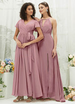 NZ Bridal Vintage Chiffon Backless Maxi Bridesmaid Dress With Slit AZ31001 Evalleen g