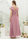 NZ Bridal Vintage Chiffon Ruffle Sleeves Maxi Bridesmaid Dress With Slit AZ31002 Jael b