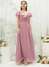 NZ Bridal Vintage Chiffon Ruffle Sleeves Maxi Bridesmaid Dress With Slit AZ31002 Jael d