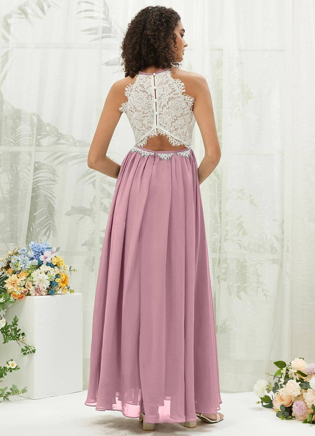 NZ Bridal Vintage Mauve Chiffon Floor Length Bridesmaid Dress With Pocket TC0426 Heidi a