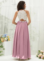 NZ Bridal Vintage Mauve Chiffon Floor Length Bridesmaid Dress With Pocket TC0426 Heidi b