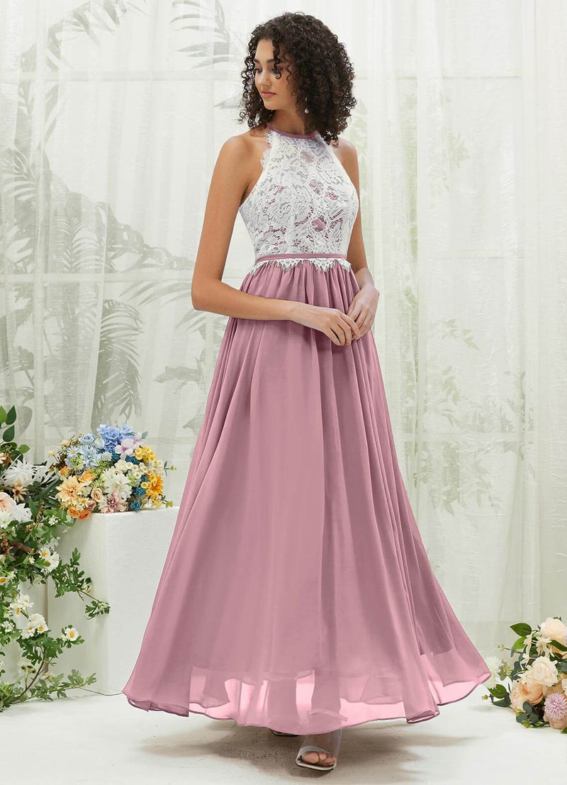 NZ Bridal Vintage Mauve Chiffon Floor Length Bridesmaid Dress With Pocket TC0426 Heidi c