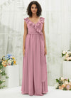 NZ Bridal Vintage Mauve Ruffle V Neck Chiffon Floor Length Bridesmaid Dress R3702 Valerie a