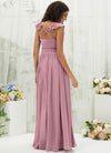 NZ Bridal Vintage Mauve Ruffle V Neck Chiffon Floor Length Bridesmaid Dress R3702 Valerie b