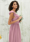 NZ Bridal Vintage Mauve Ruffle V Neck Chiffon Floor Length Bridesmaid Dress R3702 Valerie d