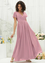 NZ Bridal Vintage Pleated V Neck Chiffon Floor Length Bridesmaid Dress R0107 Harow c