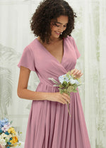 NZ Bridal Vintage Pleated V Neck Chiffon Floor Length Bridesmaid Dress R0107 Harow detail1