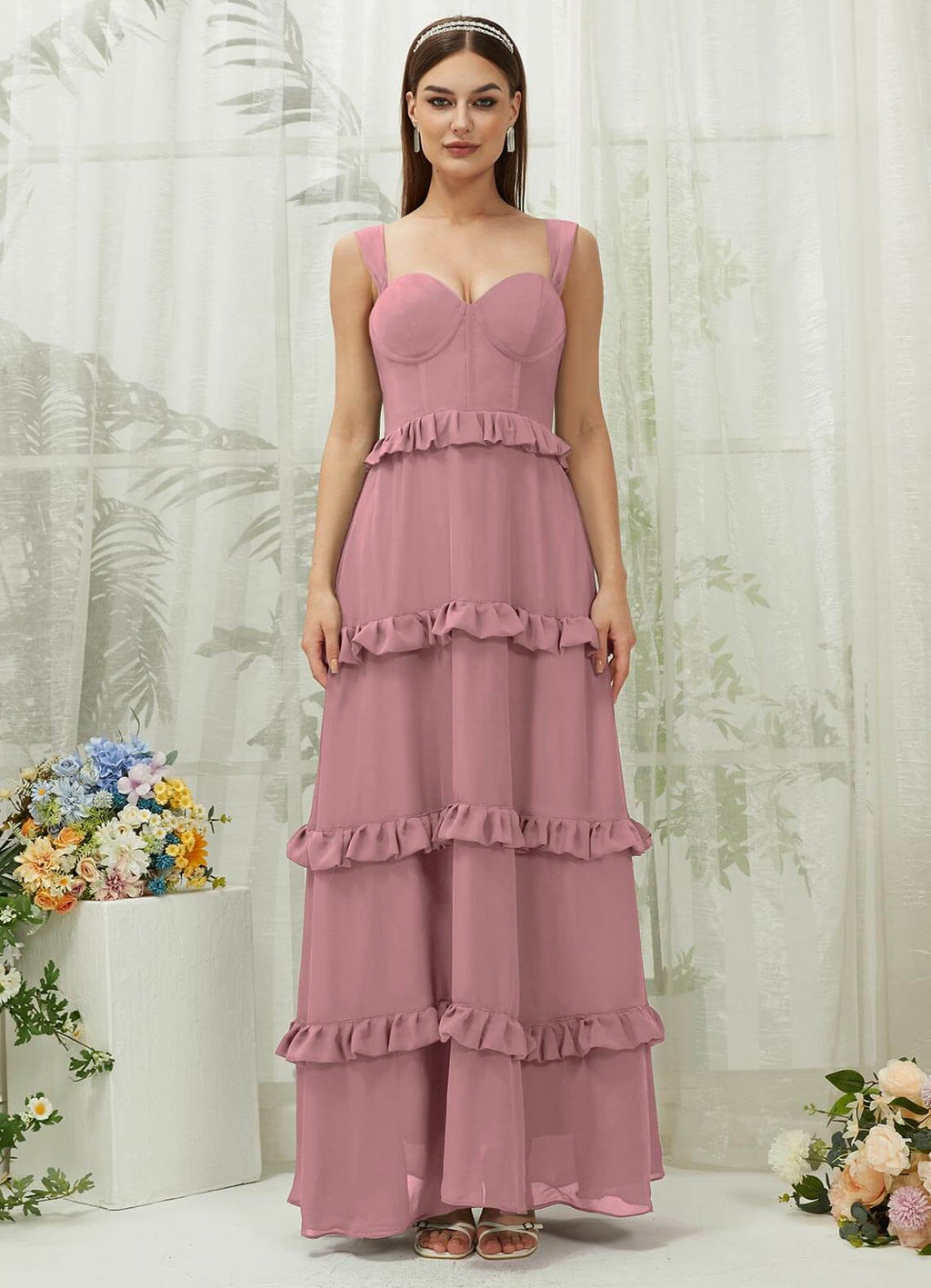 NZ Bridal Vintage Sweetheart Neck Chiffon Floor Length Bridesmaid Dress R3701 Sloane a
