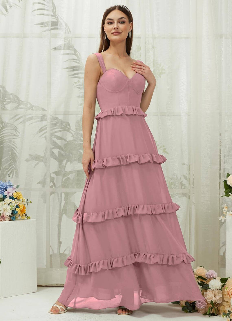 NZ Bridal Vintage Sweetheart Neck Chiffon Floor Length Bridesmaid Dress R3701 Sloane c