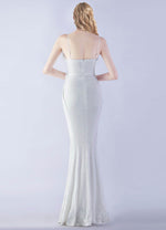 NZ Bridal White Feather Sleeveless Maxi Sequin Prom Dress 31365 Sadie b