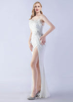 NZ Bridal White Feather Sleeveless Maxi Sequin Prom Dress 31365 Sadie d