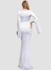 NZ Bridal White Long Slit Sleeves V Neck Sequin Mermaid Prom Dress 18576 Alora b