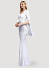 NZ Bridal White Long Slit Sleeves V Neck Sequin Mermaid Prom Dress 18576 Alora d