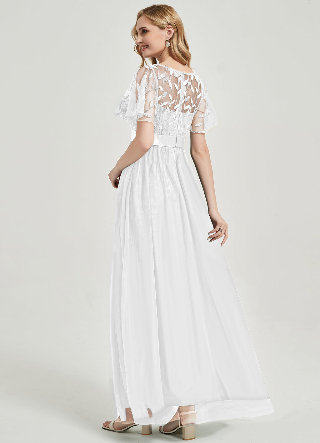 NZ Bridal White Sequin Tulle Sheer Flowy Prom Dress 00904EP Miyuki a