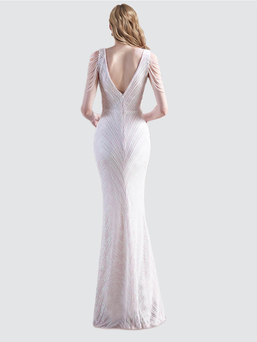 NZ Bridal White Sheer V Neck Mermaid Sequin Prom Dress 18691yey Camilla a