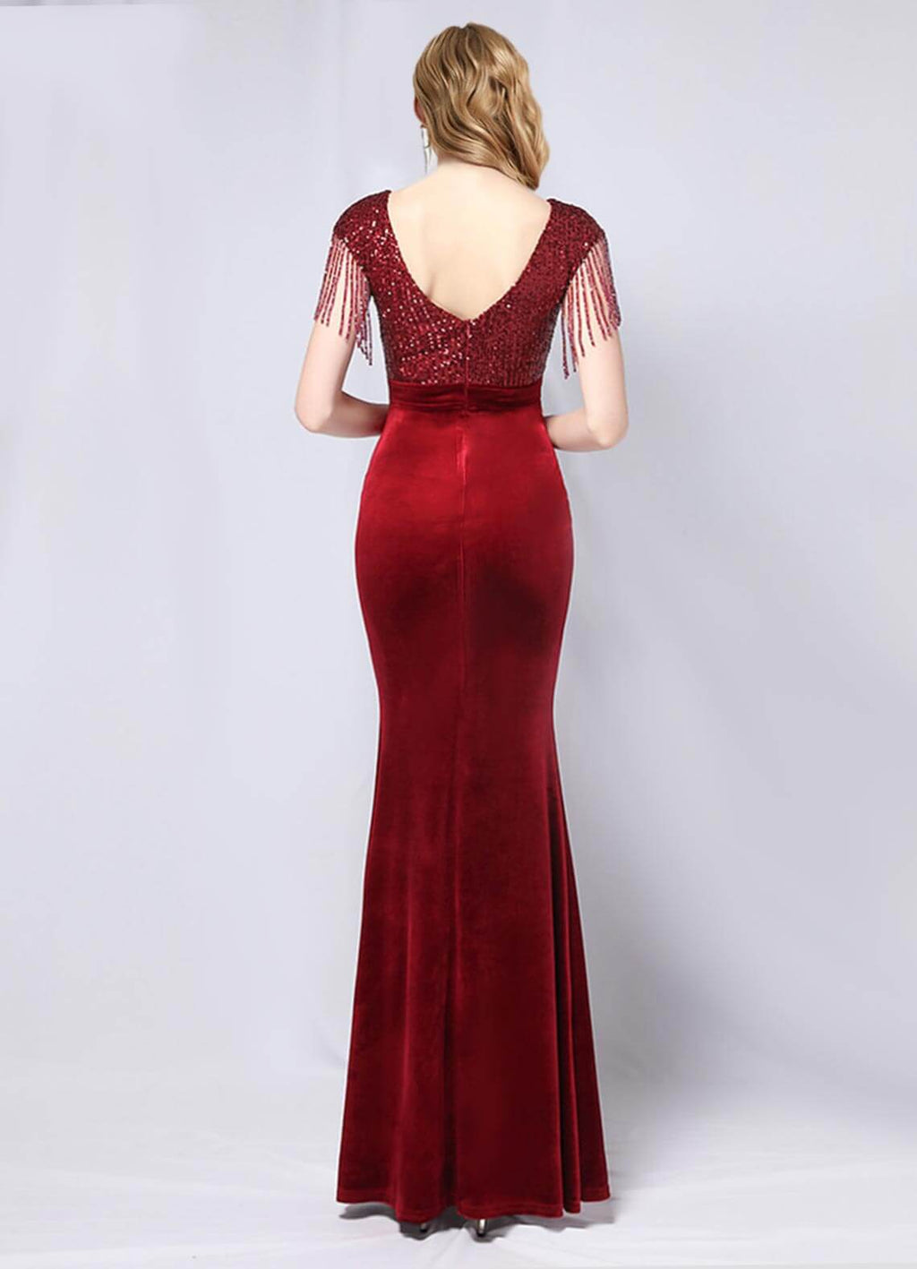 NZ Bridal Wine Red Tassel Sleeves Sequin Maxi Prom Dress 18630 Gianna a