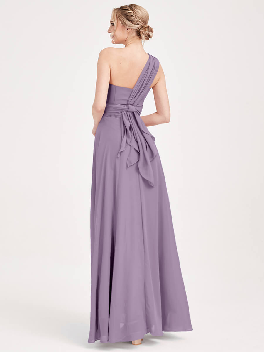 Dusty Purple Multi Ways Wrap Convertible Bridesmaid Dress Strapless Chiffon A-line Gown For Bridesmaid Party-CHRIS