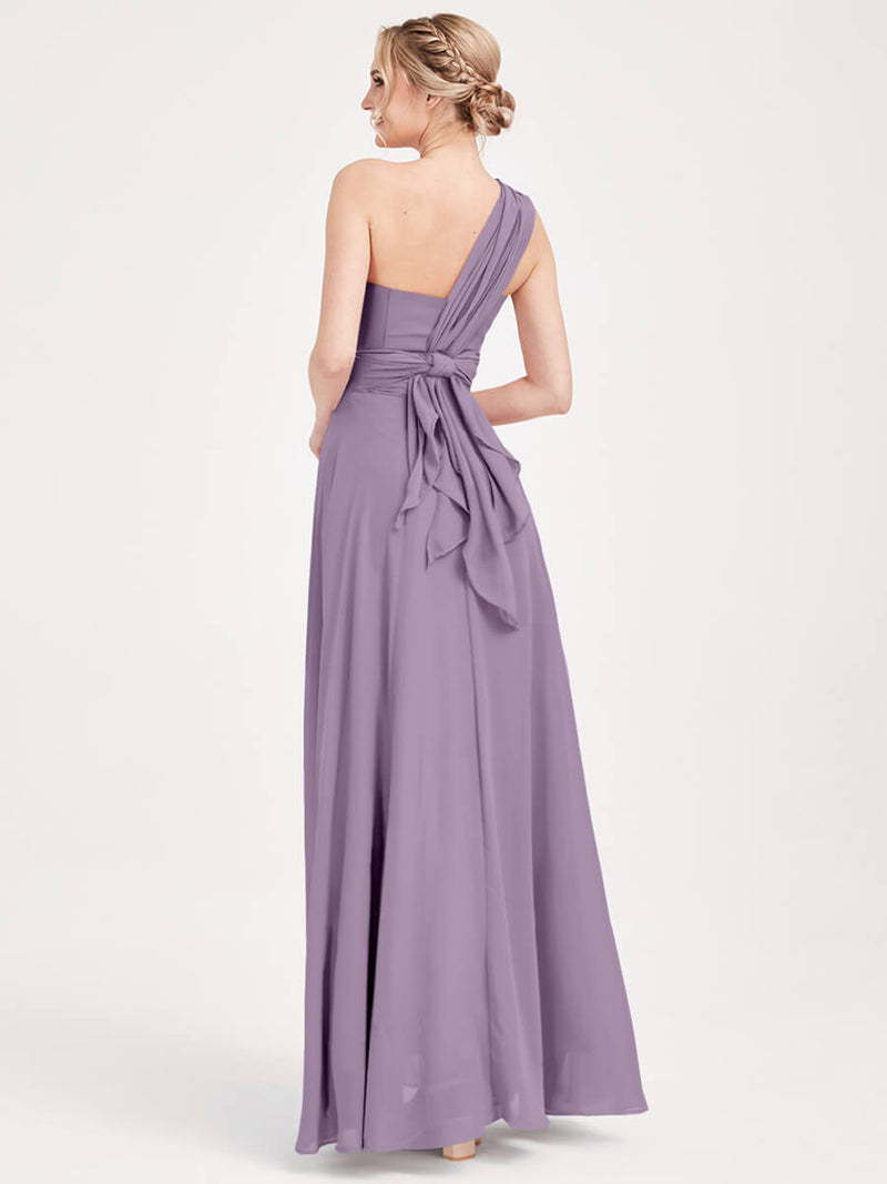 Dusty Purple Multi Ways Wrap Convertible Bridesmaid Dress Strapless Chiffon A-line Gown For Bridesmaid Party - CHRIS