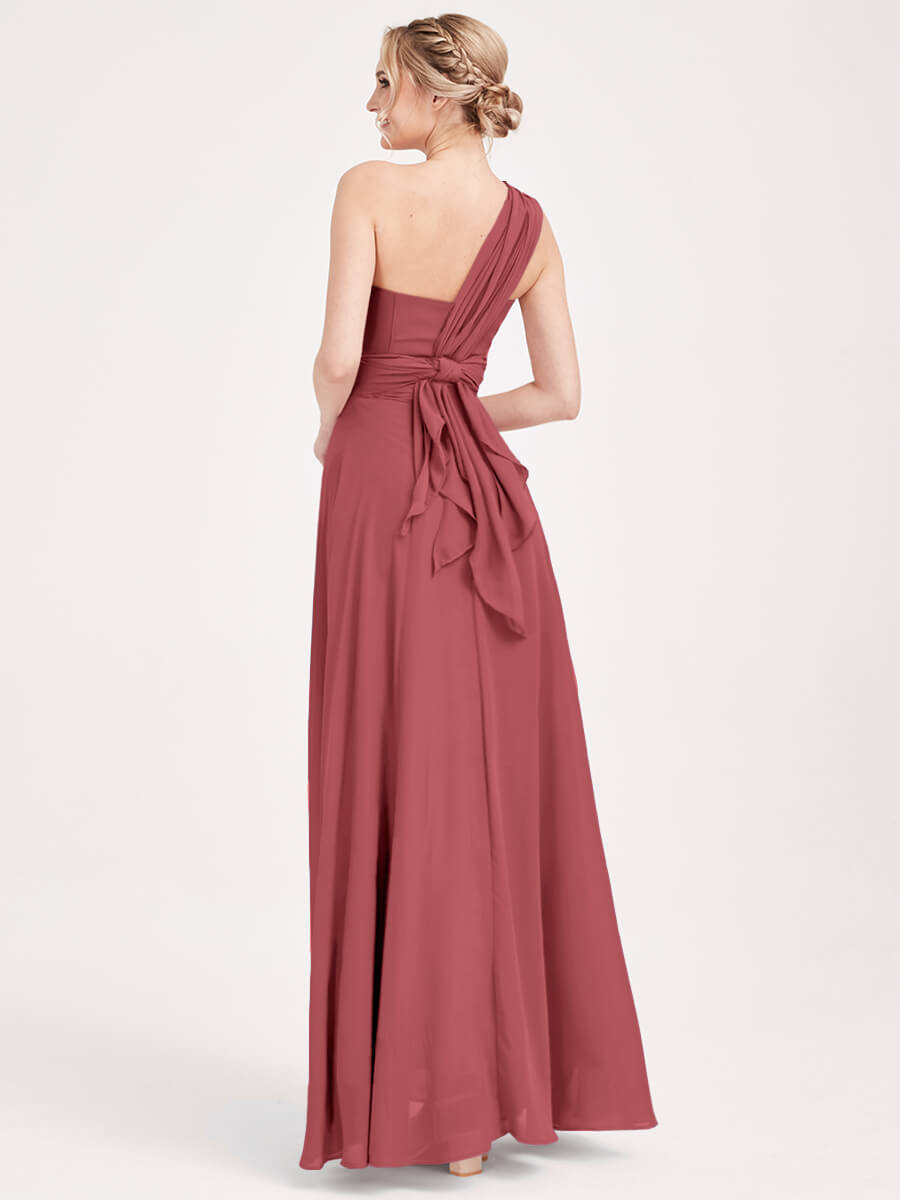 Desert Rose Multi Ways Wrap Convertible Bridesmaid Dress Strapless Chiffon A-line Gown For Bridesmaid Party-CHRIS