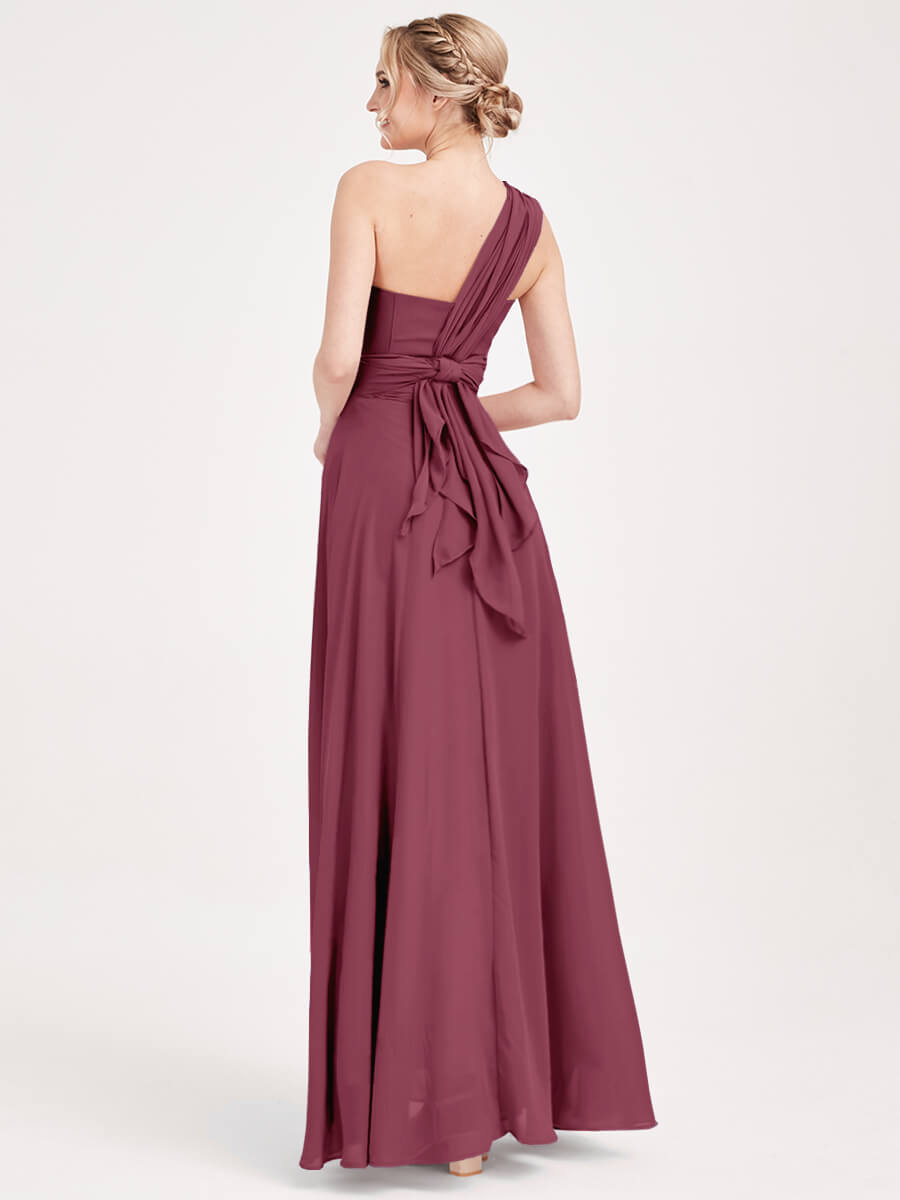 Mulberry Multi Ways Wrap Convertible Bridesmaid Dress Strapless Chiffon A-line Gown For Bridesmaid Party-CHRIS