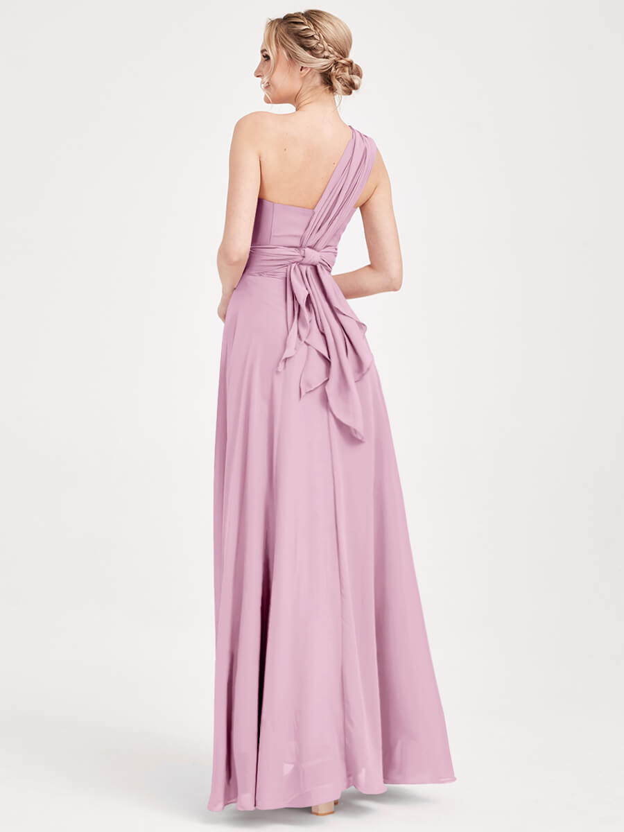 Mauve Multi Ways Wrap Convertible Bridesmaid Dress Strapless Chiffon A-line Gown For Bridesmaid Party-CHRIS