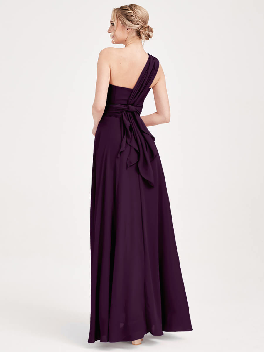 Plum Multi Ways Wrap Convertible Bridesmaid Dress Strapless Chiffon A-line Gown For Bridesmaid Party-CHRIS